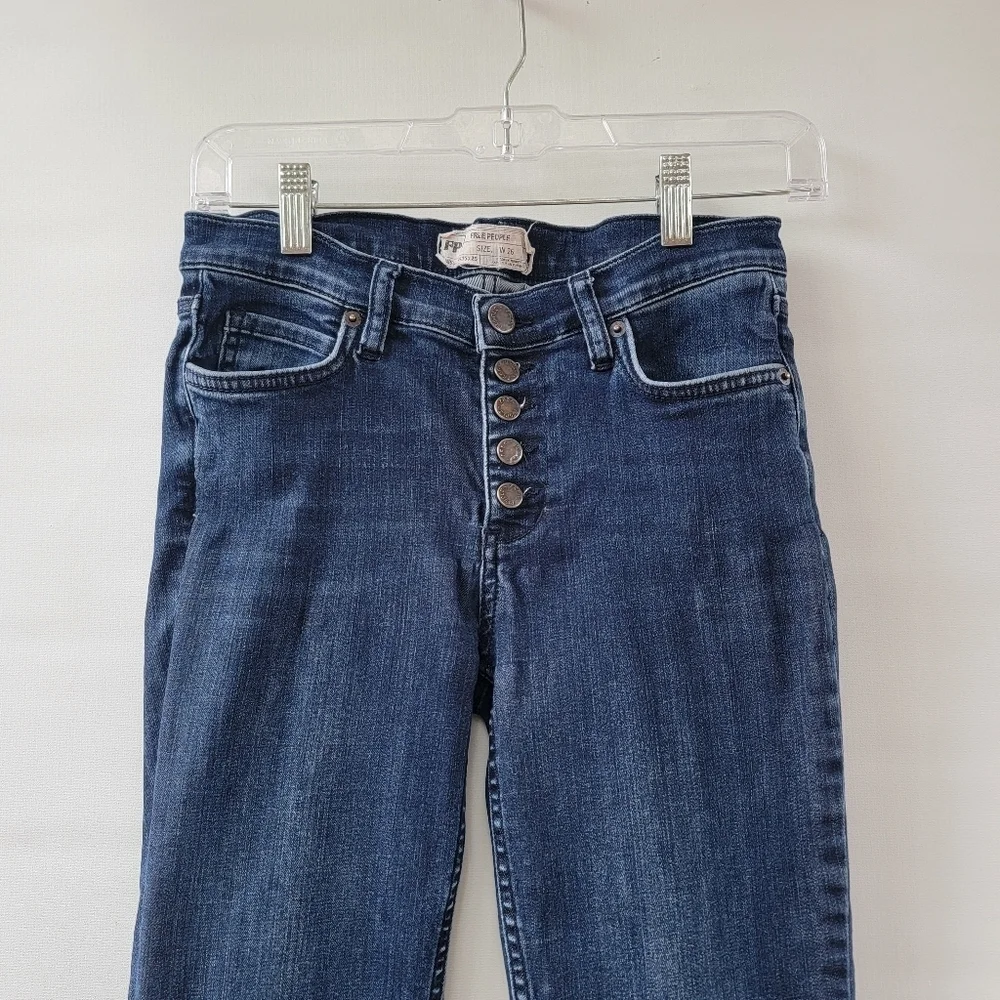 Free People Skinny Jeans Size 26 Dark Blue Exposed Fly Raw Hems Minimalist Jeans